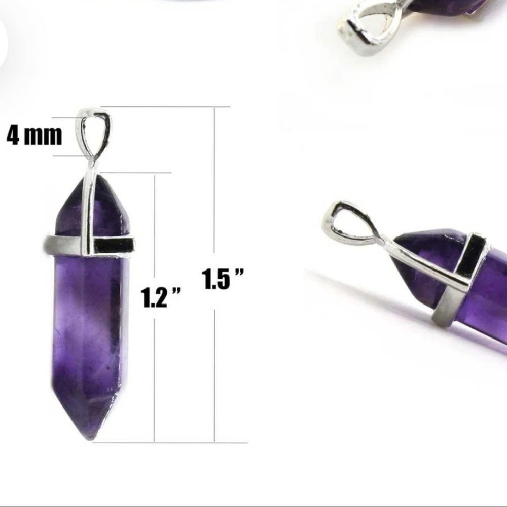 Natural Amethyst Crystal Pendant Healing Quartz Stone Point Necklace - Picture 16 of 16